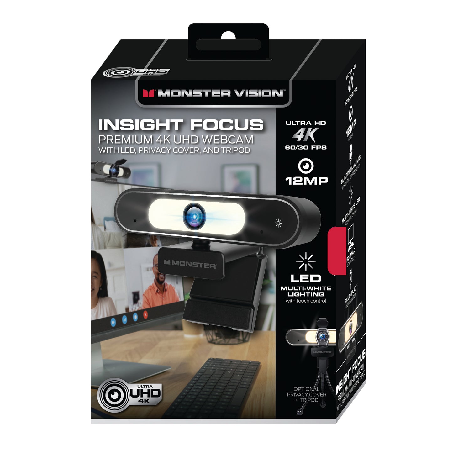 Premium 4K Insight Focus UHD Webcam, Flexible Tripod Included