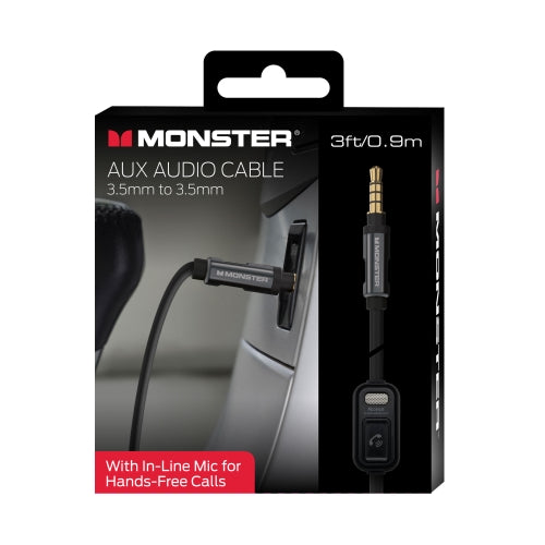 3ft Auxiliary Audio Cable with Hands-Free Mic, (Stereo), Smartphone Compatible