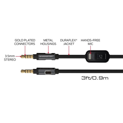 3ft Auxiliary Audio Cable with Hands-Free Mic, (Stereo), Smartphone Compatible