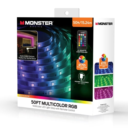 50ft RGB Remote Control Peel-and-Stick Installation LED Light Strip