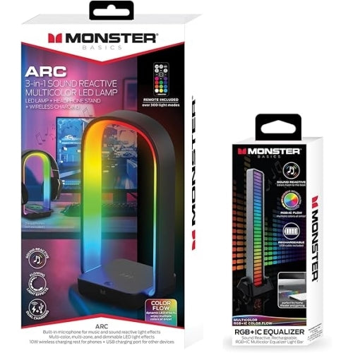Arc Lamp Stand with Wireless Charger + Rechargeable Equalizer Light Bar
