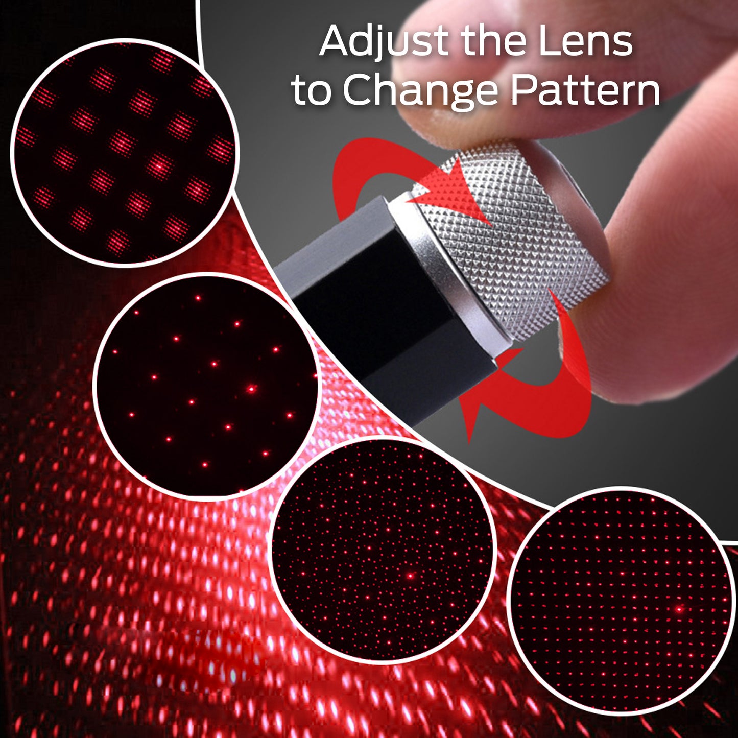 8" Red Starry Night LED Laser Light: USB-Powered Laser Accent