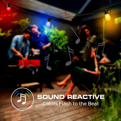 24ft Smart Sound Reactive Outdoor Dimmable LED String Lights, 12 Bulb