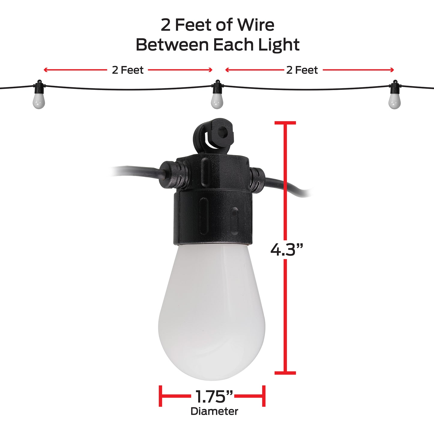 24ft Smart Sound Reactive Outdoor Dimmable LED String Lights, 12 Bulb