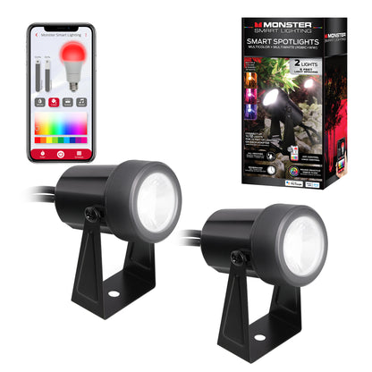 Smart Outdoor Sound Reactive Spotlights 2 Pack, Dimmable LEDs, IP44 Water & Weather Resistant