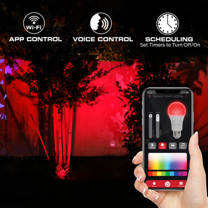 Smart Outdoor Sound Reactive Spotlights 2 Pack, Dimmable LEDs, IP44 Water & Weather Resistant