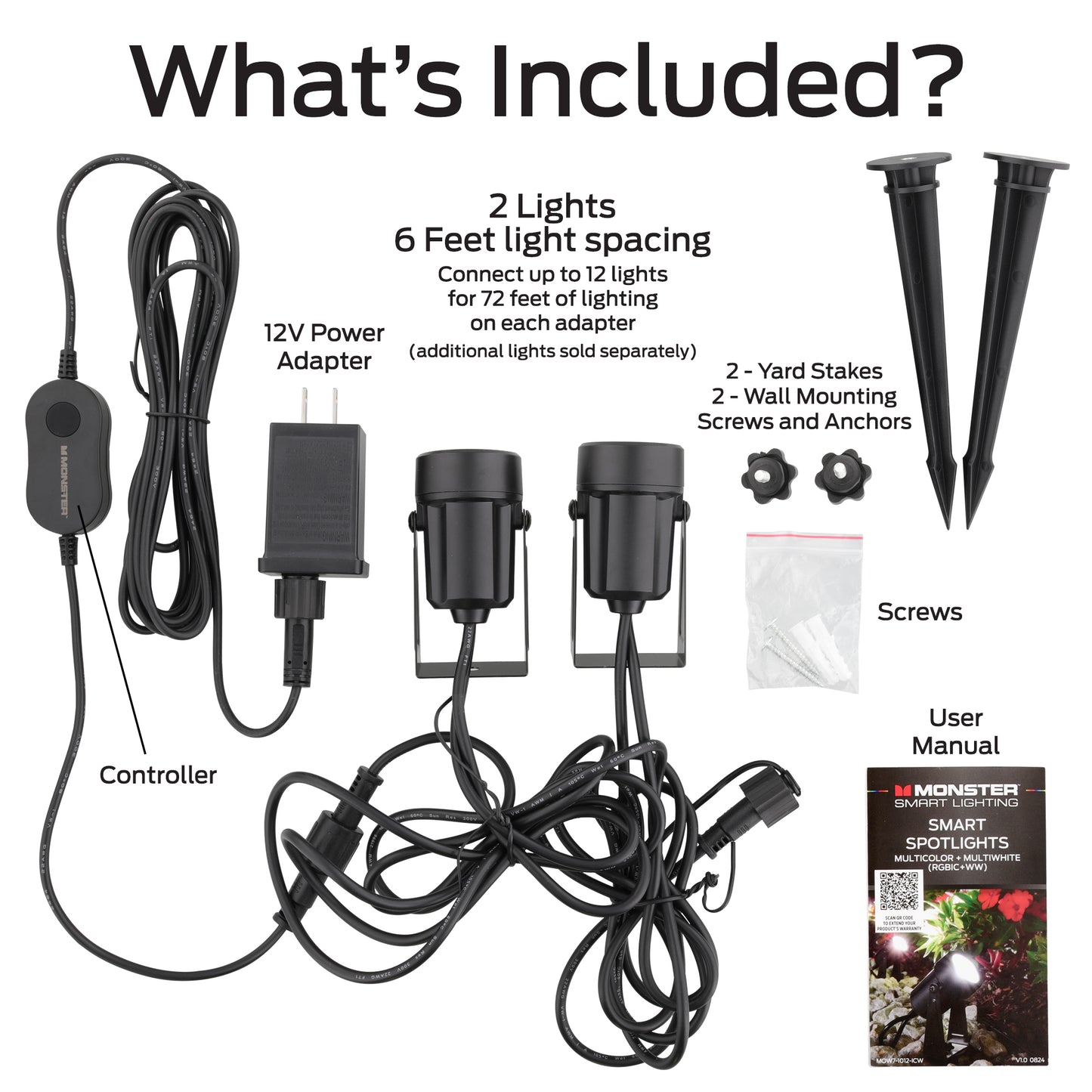 Smart Outdoor Sound Reactive Spotlights 2 Pack, Dimmable LEDs, IP44 Water & Weather Resistant