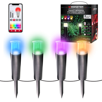 Smart Sound Reactive Pathway LED Lights, 4 Individually Controlled Dimmable LEDs, IP44 Water & Weather Resistant