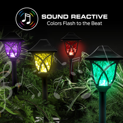 Smart Outdoor Sound Reactive Pathway LED Lights, 4 Individually Controlled Dimmable LEDs, IP44 Water & Weather Resistant