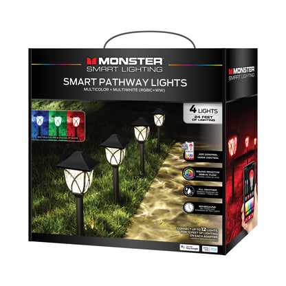 Smart Outdoor Sound Reactive Pathway LED Lights, 4 Individually Controlled Dimmable LEDs, IP44 Water & Weather Resistant