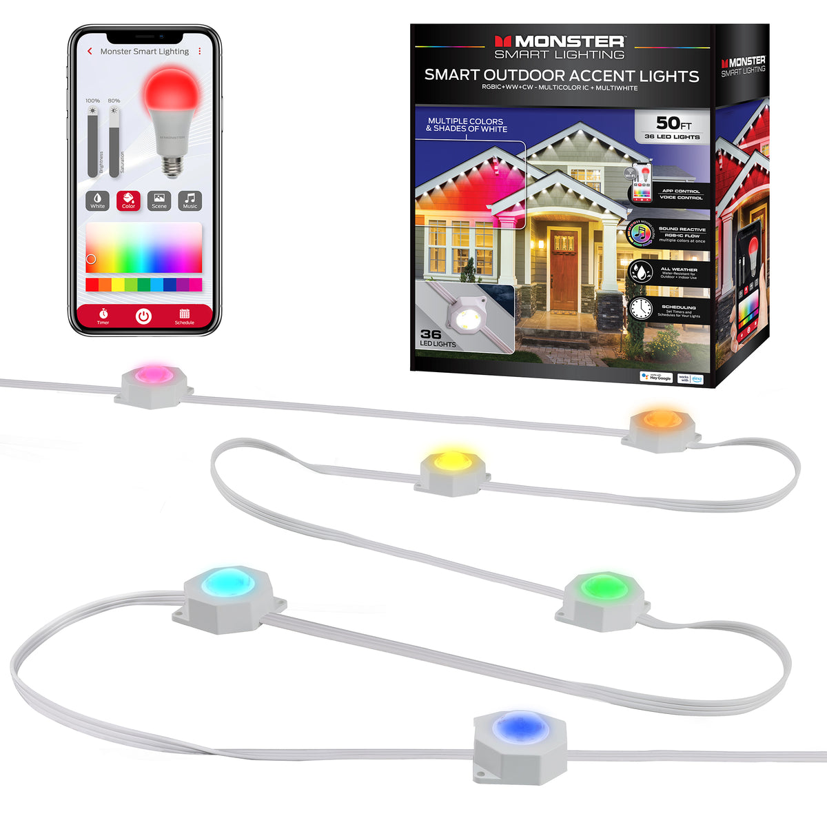 Smart Permanent Outdoor Lights, LED Eaves Lights, IP66 Weather & Water ...