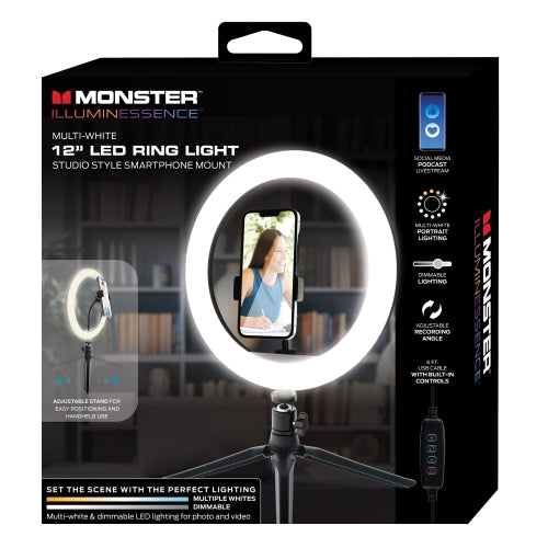 12 inch Multi White LED Ring Light, Clip-on Phone Mount, Live Videos, Vlogging