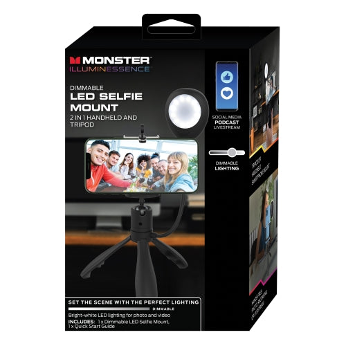 2-in-1 Dimmable Selfie Light Mount, Handheld or Fixed Tripod, 3 White Settings