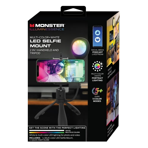 2-in-1 Multi-color White Dimmable Selfie Mount, 3 White Light Brightness