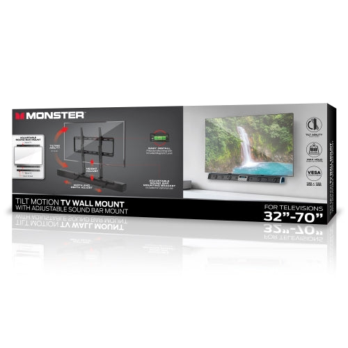 Tilt Motion Wall Mount For 32-70” TVs and Adjustable Soundbar Mount