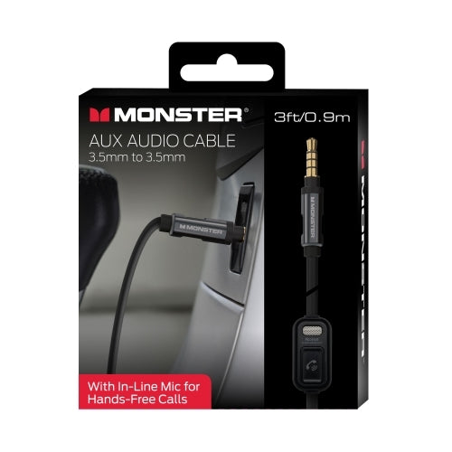 3ft Auxiliary Audio Cable with Hands-Free Mic, (Stereo), Smartphone Compatible