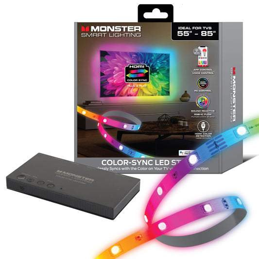 Smart Lighting HDMI Color Sync LED Strip for TVs Up to 85”, Color Flow, Music Mode, App & Voice Control, HDMI Decoder