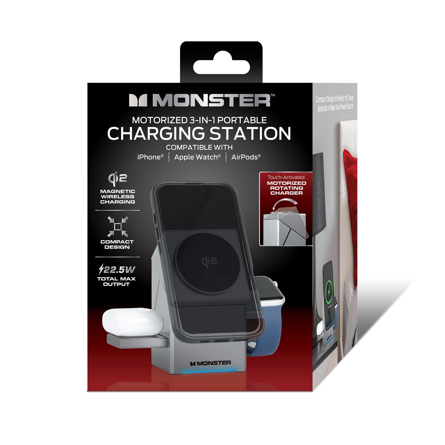 Monster 3-in-1 Motorized Wireless Charger for iPhone, Apple Watch & AirPods - Magnetic, Rotating, Fast Charging Station