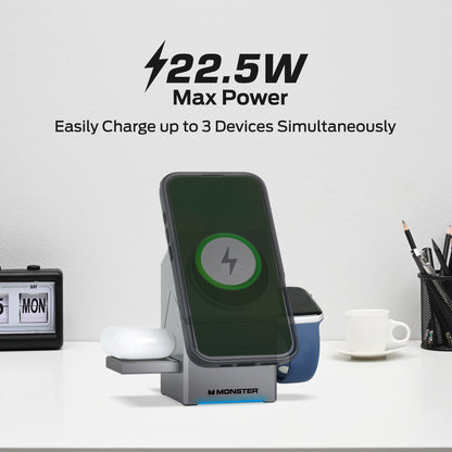 Monster 3-in-1 Motorized Wireless Charger for iPhone, Apple Watch & AirPods - Magnetic, Rotating, Fast Charging Station