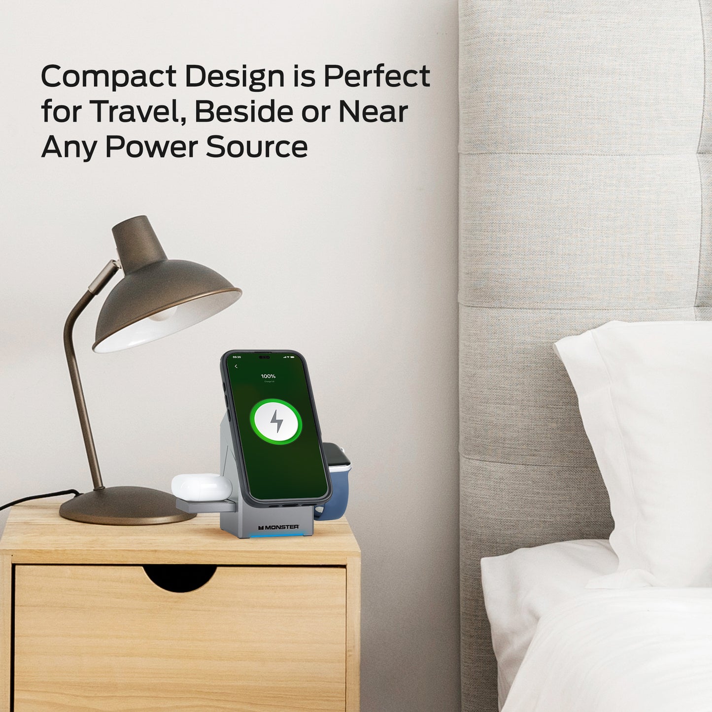 Monster 3-in-1 Motorized Wireless Charger for iPhone, Apple Watch & AirPods - Magnetic, Rotating, Fast Charging Station