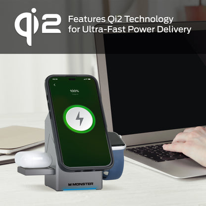 Monster 3-in-1 Motorized Wireless Charger for iPhone, Apple Watch & AirPods - Magnetic, Rotating, Fast Charging Station