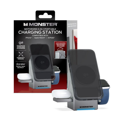 Monster 3-in-1 Motorized Wireless Charger for iPhone, Apple Watch & AirPods - Magnetic, Rotating, Fast Charging Station