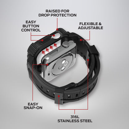 Rugged 44mm Watch Band with Screen Protector and Case - Military-Grade Protection