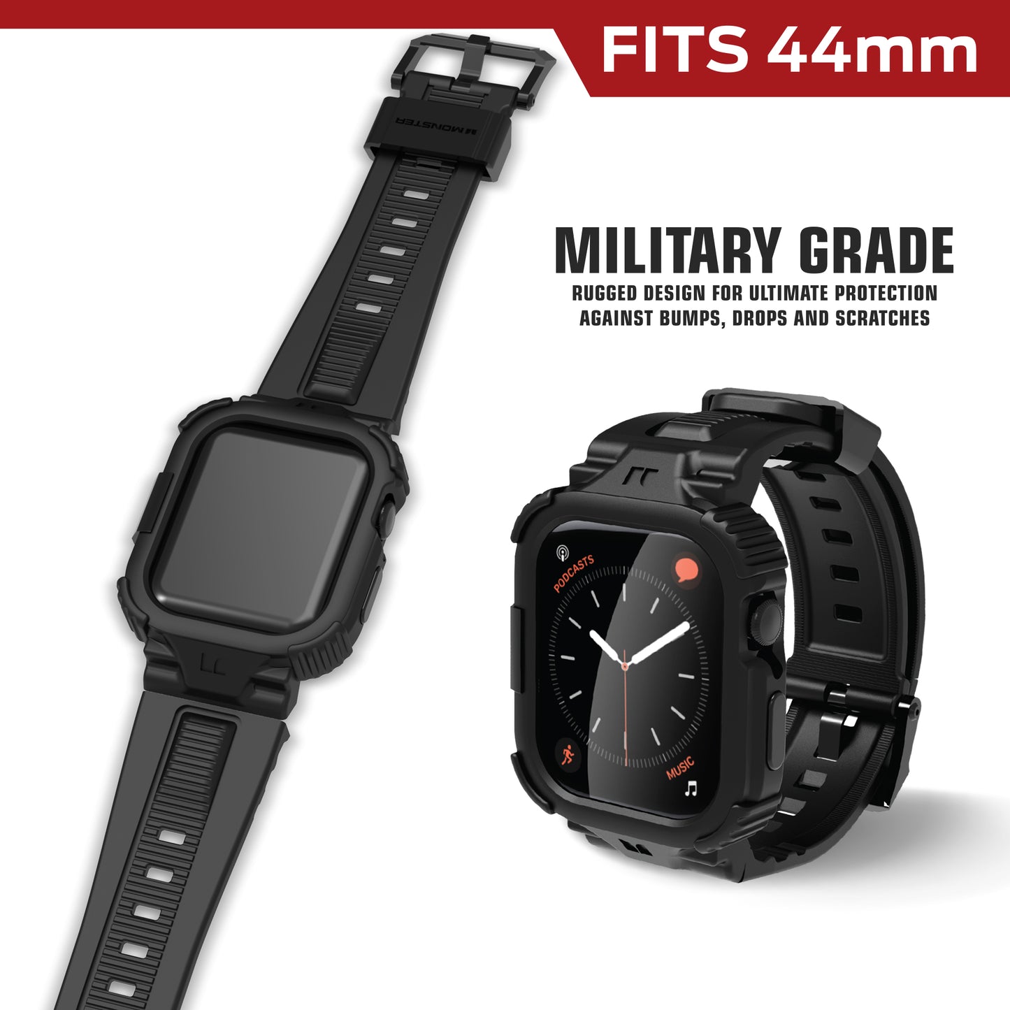 Rugged 44mm Watch Band with Screen Protector and Case - Military-Grade Protection