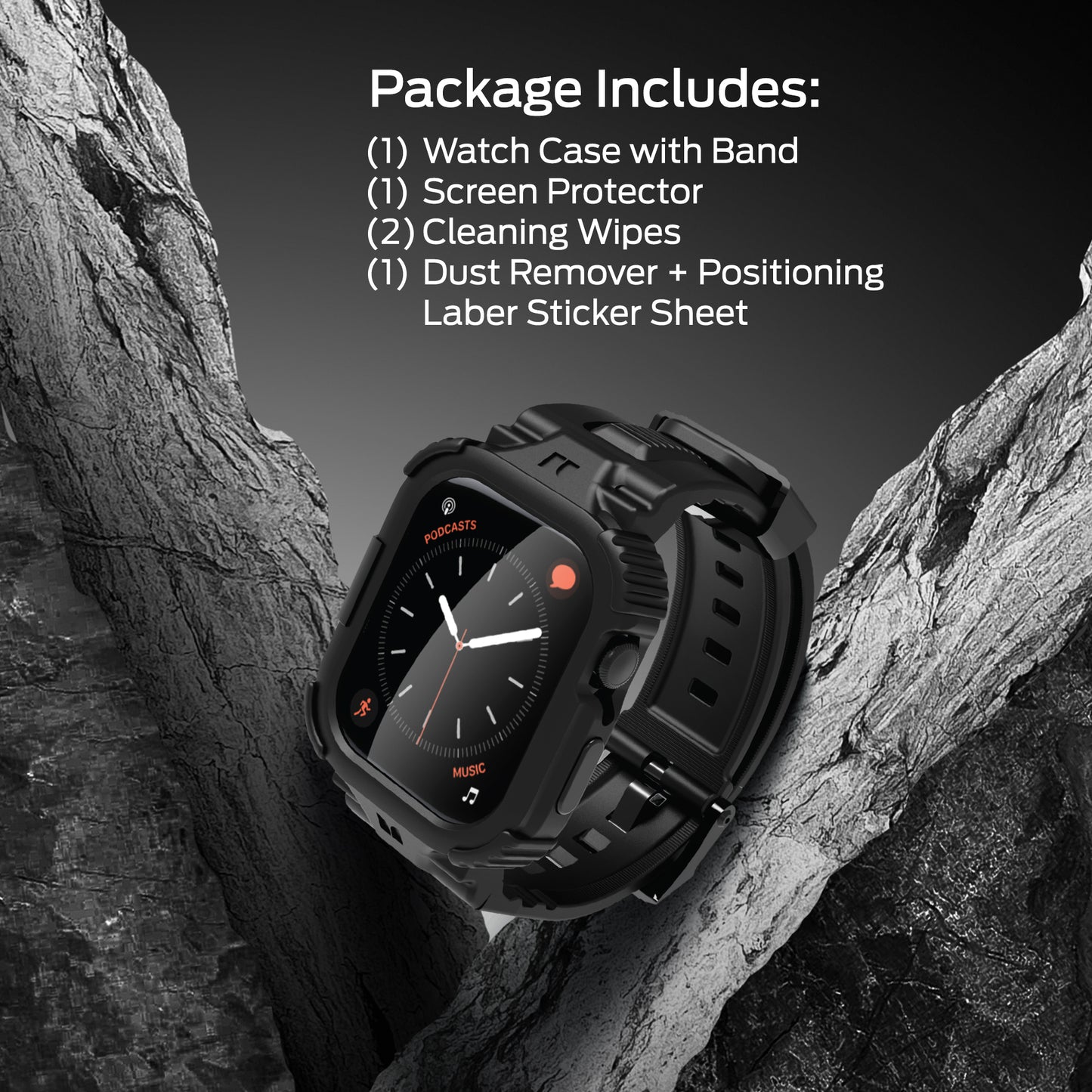 Rugged 44mm Watch Band with Screen Protector and Case - Military-Grade Protection