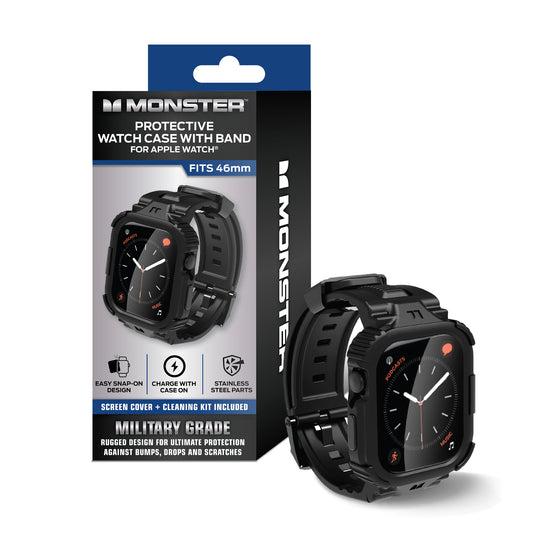 Rugged 46mm Watch Band with Screen Protector and Raised Bezel for Drop Protection - Military Grade Case