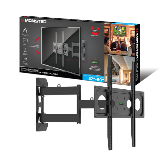 Monster Full Motion TV Mount for 32”-80” TVs up to 88 Lbs., Flat Panel Swivel & Tilt Television Mount