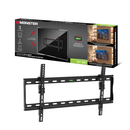 Monster Black Standard Tilt TV Wall Mount for 32" to 80" TVs - 88lb Capacity - Low-Profile 0° to 8° Tilt Adjustment - Includes Magnetic Level - Universal VESA 600x400 Compatible
