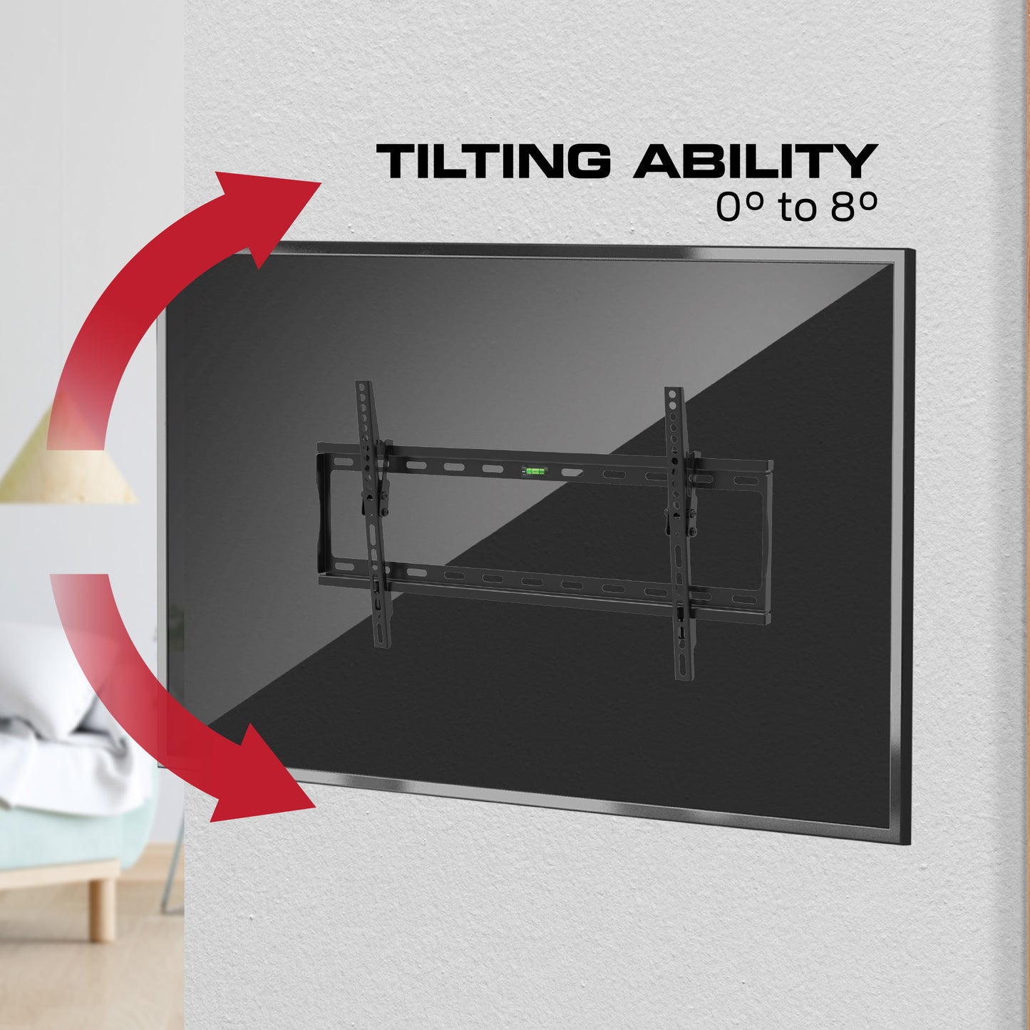 Monster Black Standard Tilt TV Wall Mount for 32" to 80" TVs - 88lb Capacity - Low-Profile 0° to 8° Tilt Adjustment - Includes Magnetic Level - Universal VESA 600x400 Compatible