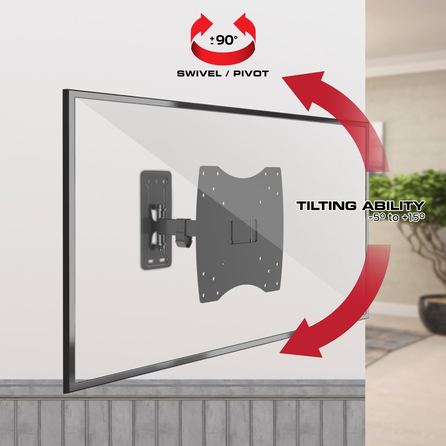 Monster Black Full Motion TV Wall Mount for 13"-42" Flat Screens | Swivel, Tilt, Articulating | Max 55 lbs | VESA 200x200