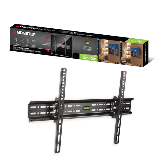 Black Large Tilt TV Wall Mount - Fits 42" to 90" TVs, 135 lbs Capacity, VESA 880x600, Integrated Magnetic Level