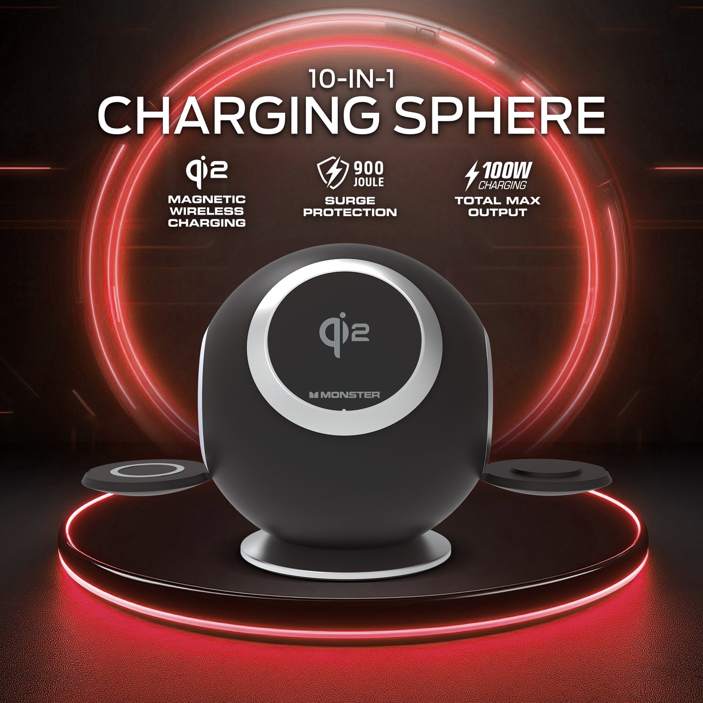 10-in-1 Wireless Charging Sphere Compatible with iPhone, Apple Watch, AirPods, 3x AC Outlets, 2x USB-C, 2x USB-A, Magnetic Base Power Station