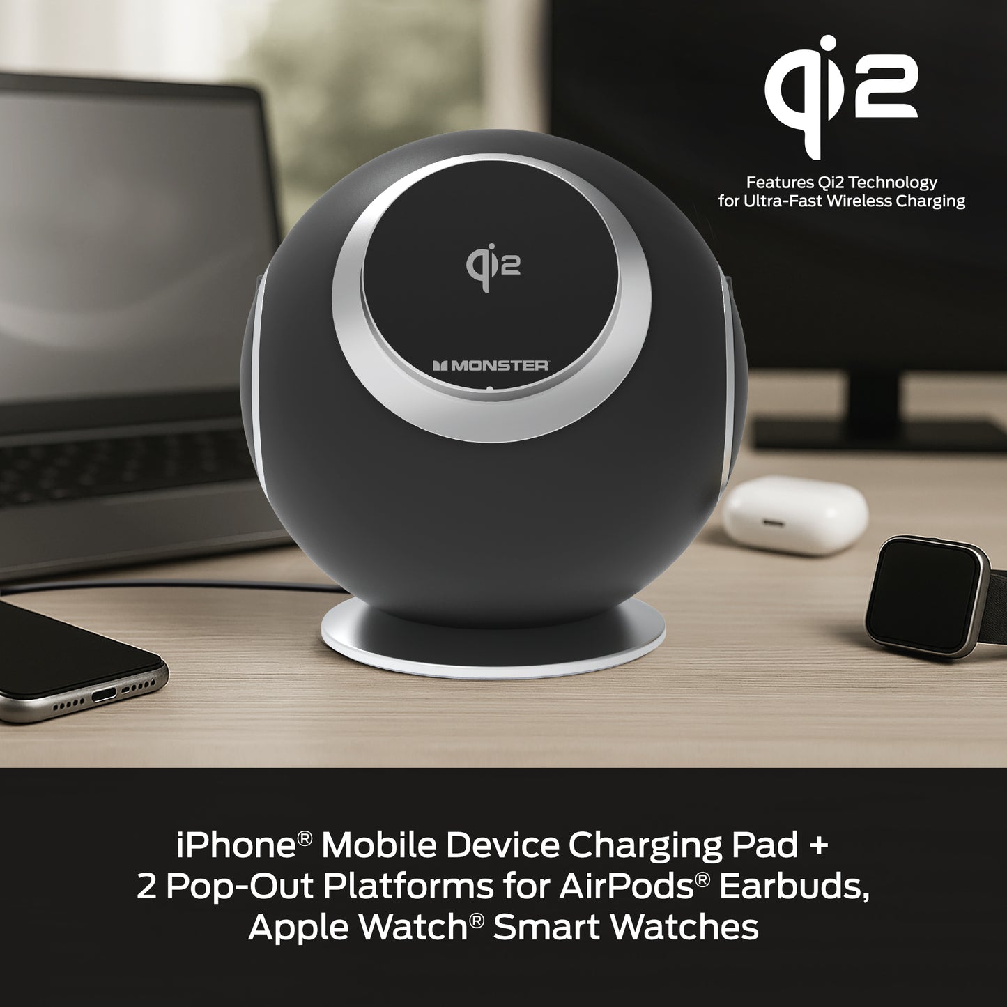 10-in-1 Wireless Charging Sphere Compatible with iPhone, Apple Watch, AirPods, 3x AC Outlets, 2x USB-C, 2x USB-A, Magnetic Base Power Station