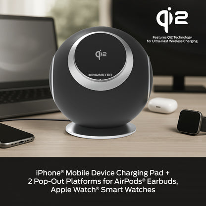 10-in-1 Wireless Charging Sphere Compatible with iPhone, Apple Watch, AirPods, 3x AC Outlets, 2x USB-C, 2x USB-A, Magnetic Base Power Station