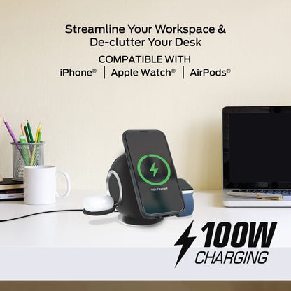 10-in-1 Wireless Charging Sphere Compatible with iPhone, Apple Watch, AirPods, 3x AC Outlets, 2x USB-C, 2x USB-A, Magnetic Base Power Station