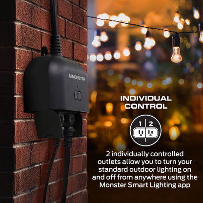 Monster Smart Dual Outdoor Plug with Wi-Fi, Weather-Resistant, 2 Outlets Compatible with Alexa & Google Home