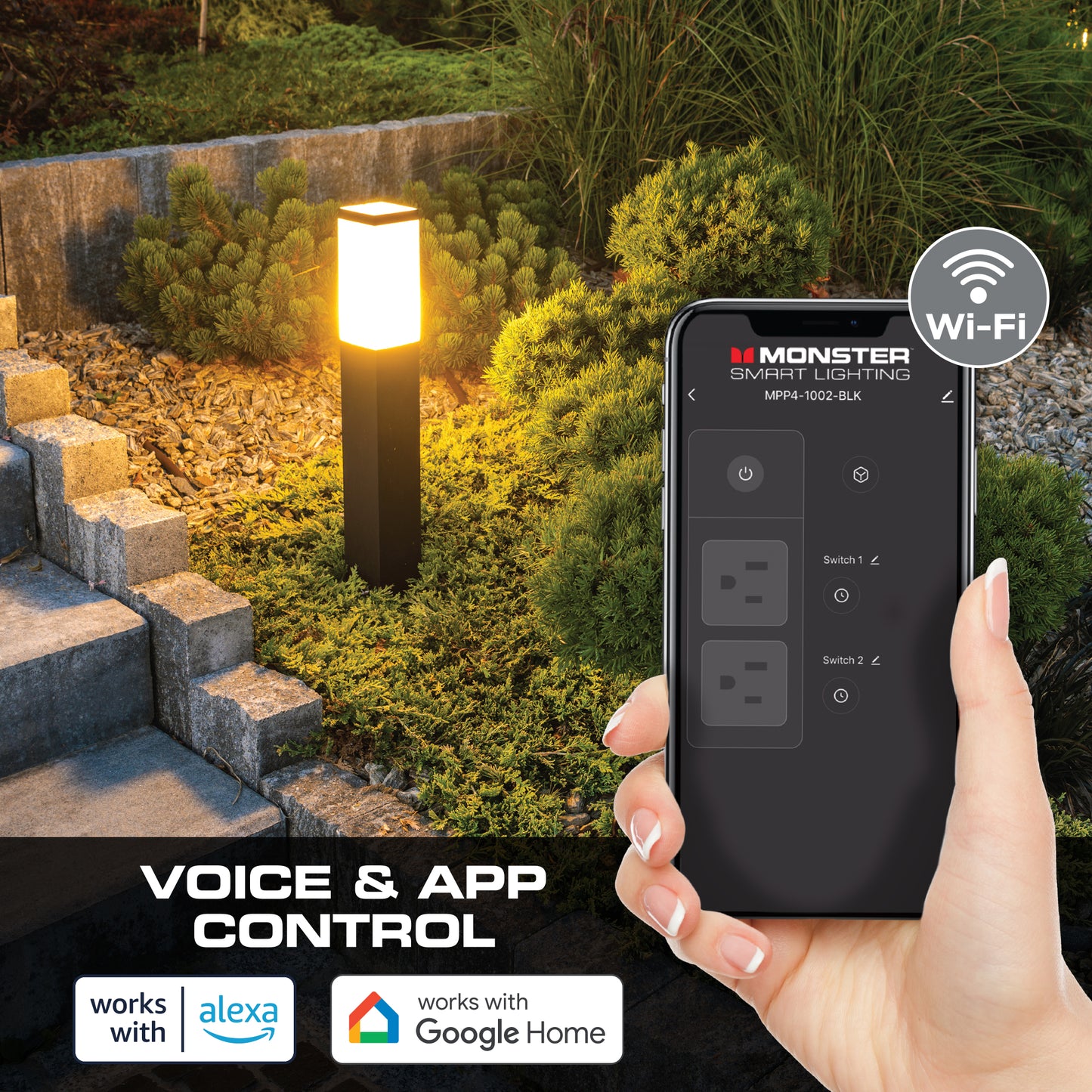 Monster Smart Dual Outdoor Plug with Wi-Fi, Weather-Resistant, 2 Outlets Compatible with Alexa & Google Home