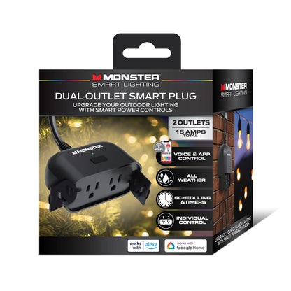Monster Smart Dual Outdoor Plug with Wi-Fi, Weather-Resistant, 2 Outlets Compatible with Alexa & Google Home