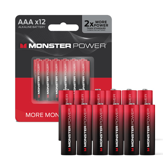Monster Power AAA Alkaline Batteries, 1.5V LR03 Triple A Battery, Long-Lasting Leak-Resistant Power for Remotes, Toys, Flashlights & Wireless Devices (12)