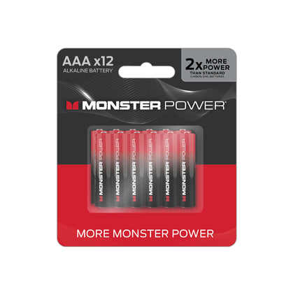 Monster Power AAA Alkaline Batteries, 1.5V LR03 Triple A Battery, Long-Lasting Leak-Resistant Power for Remotes, Toys, Flashlights & Wireless Devices (12)