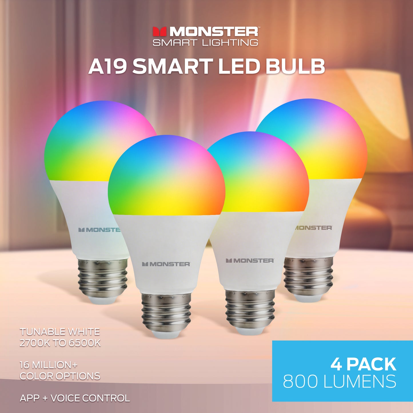 MN SMT RGB+CCT A19E26Bulb 4pk