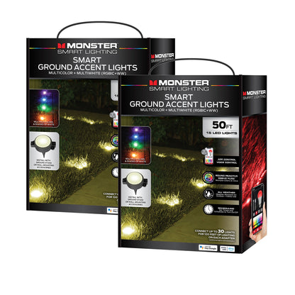 Smart Outdoor 50ft Sound Reactive Ground Accent LED Lights, 15 LEDs, Ground Stakes & Wall/Ceiling Mounts, Weather & IP66 Water Resistant