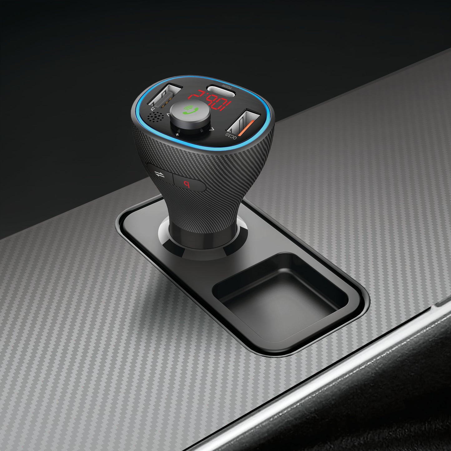 Bluetooth FM Transmitter and 20W Car Charger, Ports For USB/Type-C Devices