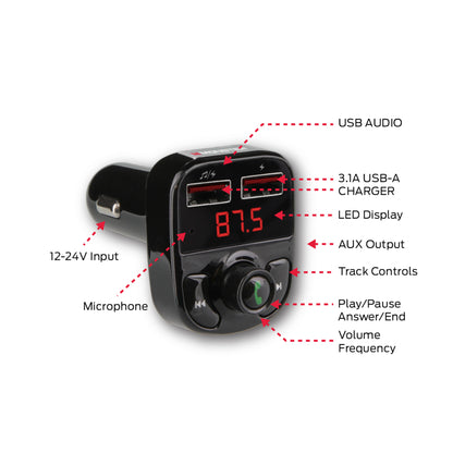 Bluetooth FM Transmitter With 3.1 Amp USB Charging Ports, USB/USB-A