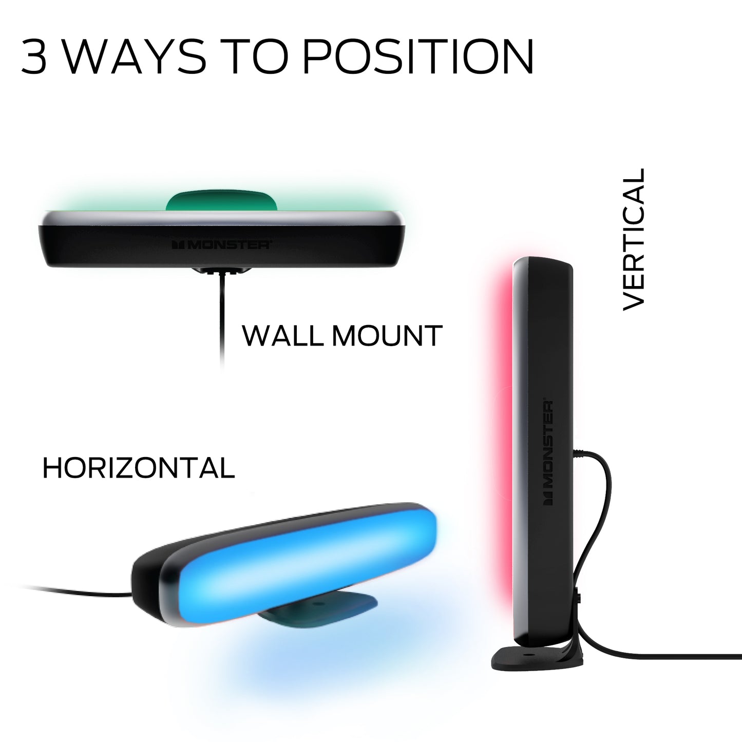 Bluetooth Multi-Color Multi-White LED Light Bar with Multi-Position Base, Mobile App and IR Remote Control