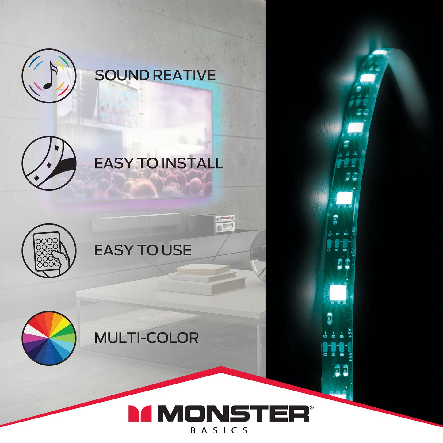 Sound Reactive 6.5 ft Multi-Color LED Light Strip, Remote Control